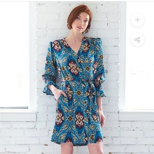 Finley Helena Shirt Dress Teal Ikat Print. Size XL. Excellent condition.